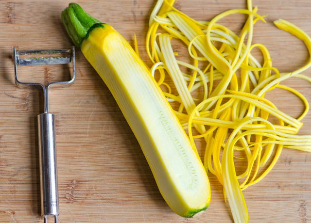 I like making shreds with the julienne peeler, you could make them in a food processor with the shredding disk or a spiralizer tool I have seen in supermarkets.