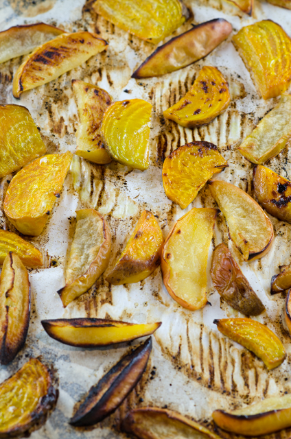 Roasted golden beets and apples, red beets were roasted separately.