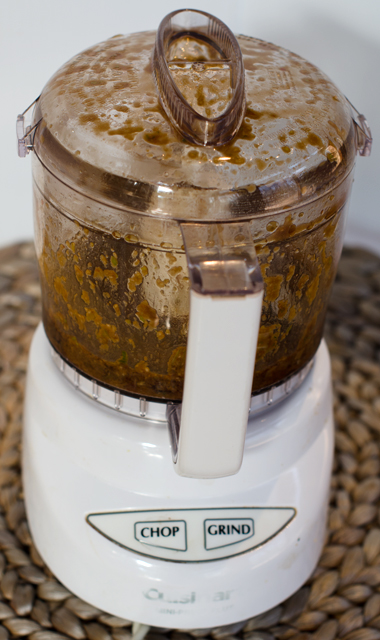 A mini processor makes it easy to combine the marinade ingredients.