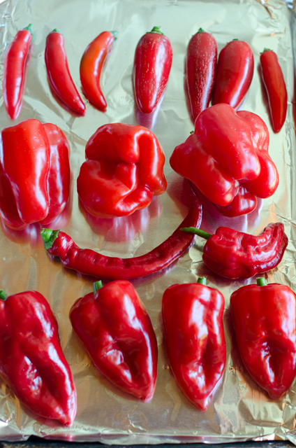 Place the peppers on a foil lined baking sheet for easy clean up. 